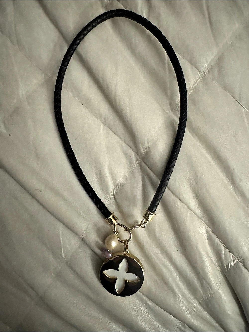 Black Braided Cord Pendant Necklace